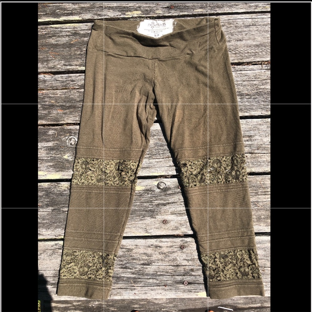 Nomads organic hempware olive leggings w/ lace
